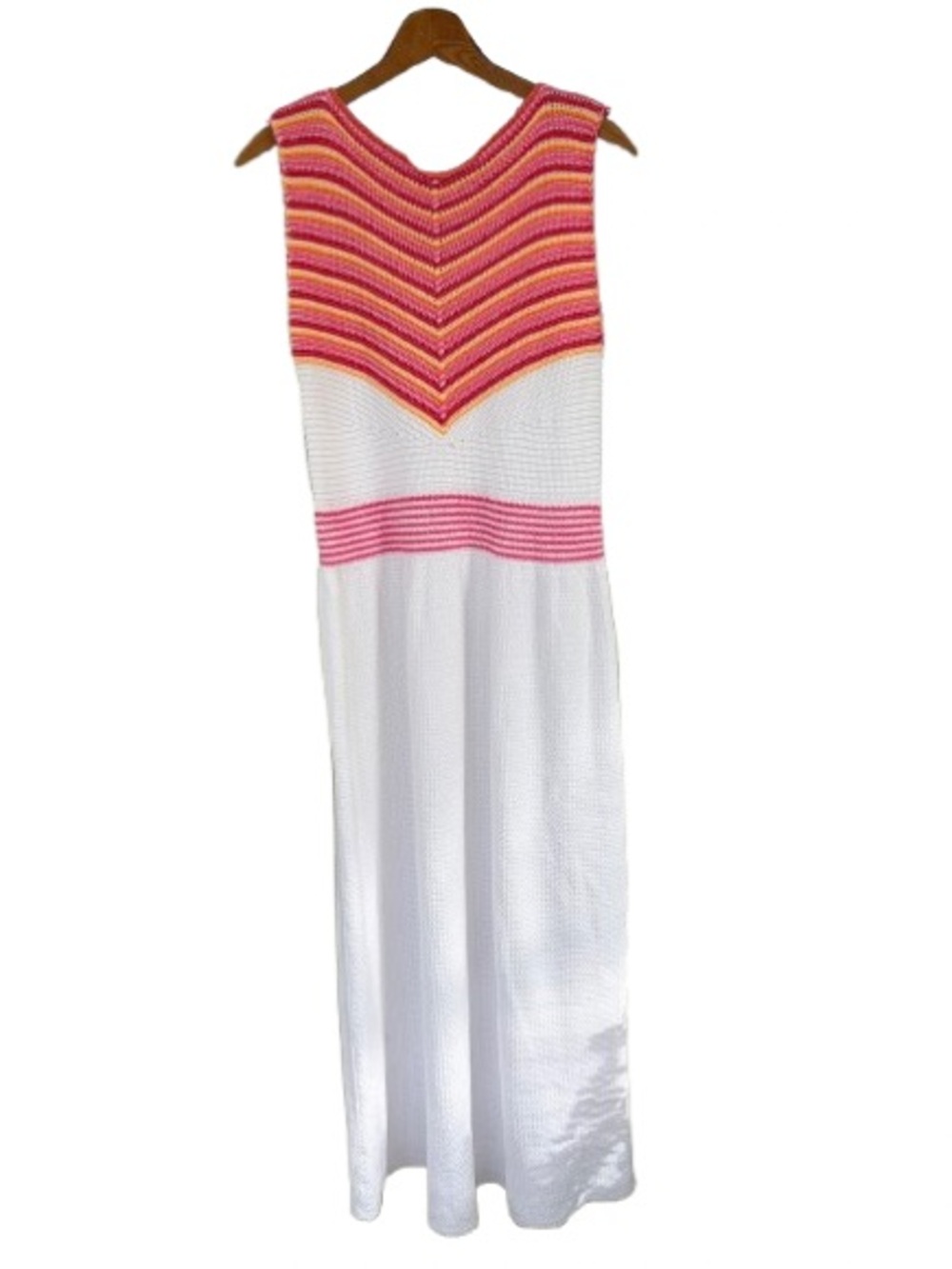 United Colors Of Benetton Women’s White Knit Maxi Dress Size L Chevron Cotton
